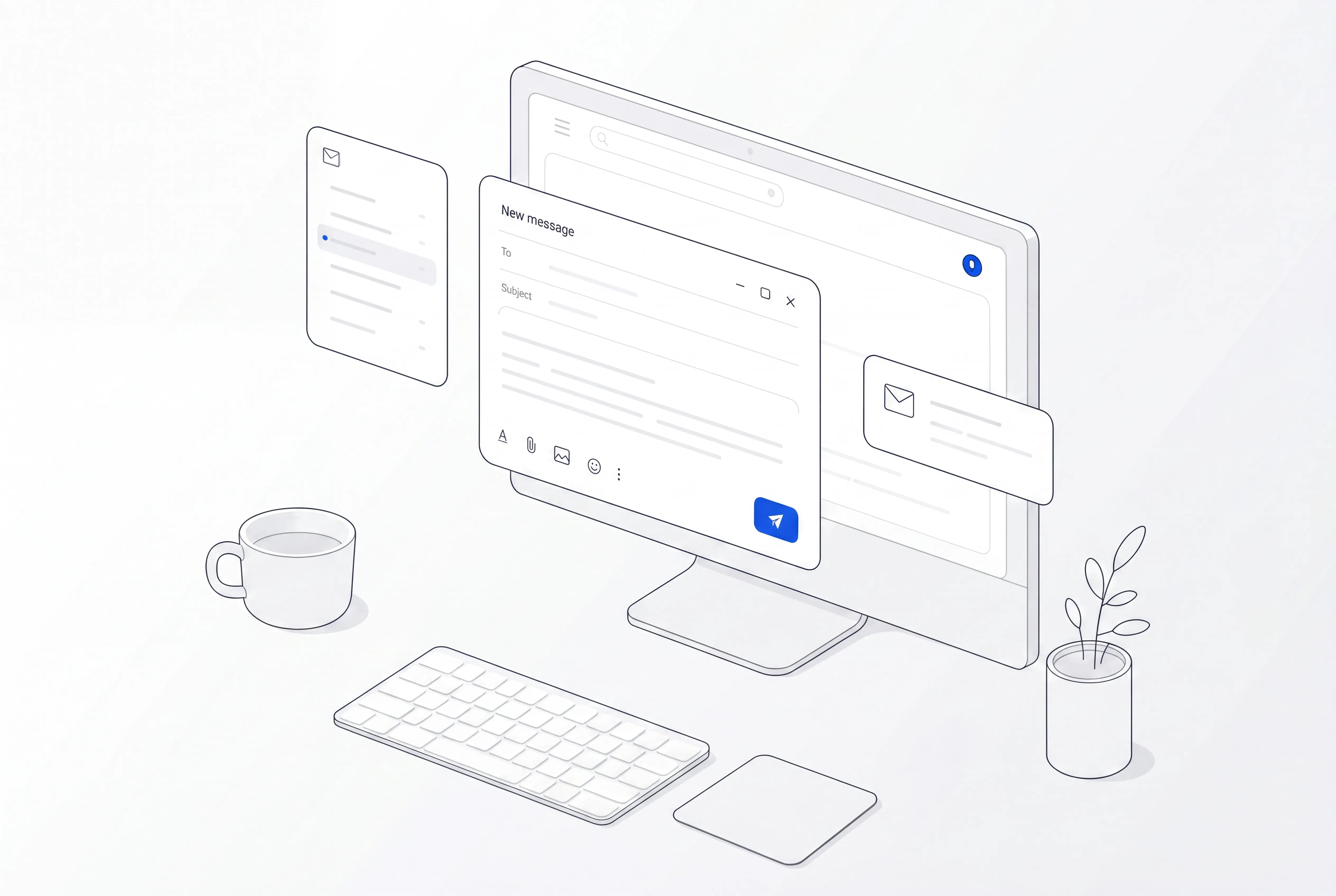A new email draft on a desktop screen with a send button