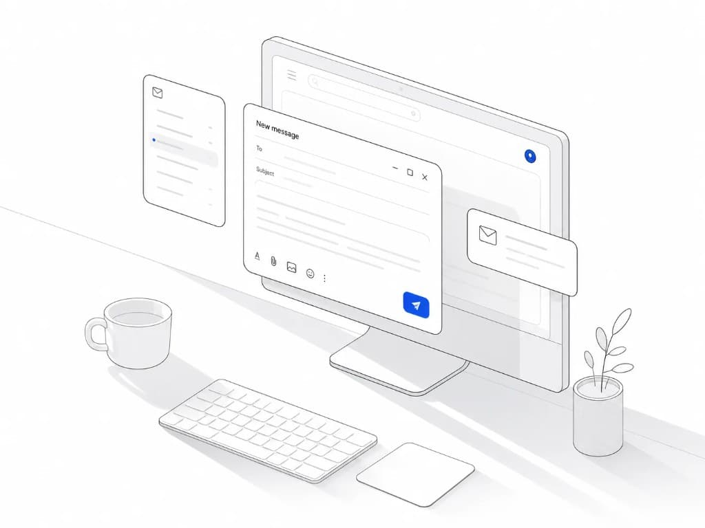 A new email draft on screen with a subject line, a short body, and a send button